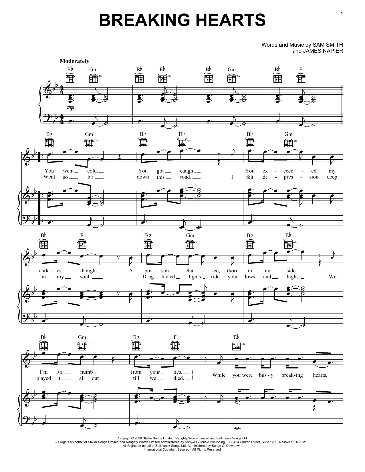 Sam Smith Breaking Hearts Sheet Music Notes & Chords for Piano, Vocal & Guitar (Right-Hand Melody) - Download or Print PDF