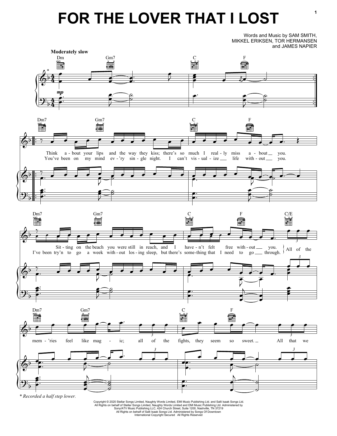Sam Smith For The Lover That I Lost Sheet Music Notes & Chords for Piano, Vocal & Guitar (Right-Hand Melody) - Download or Print PDF