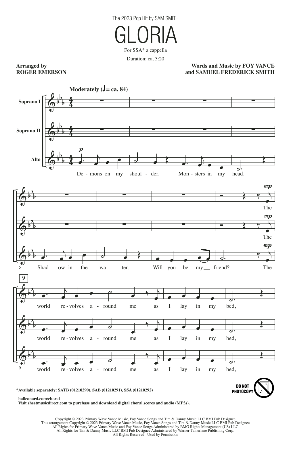 Sam Smith Gloria (arr. Roger Emerson) Sheet Music Notes & Chords for SSA Choir - Download or Print PDF