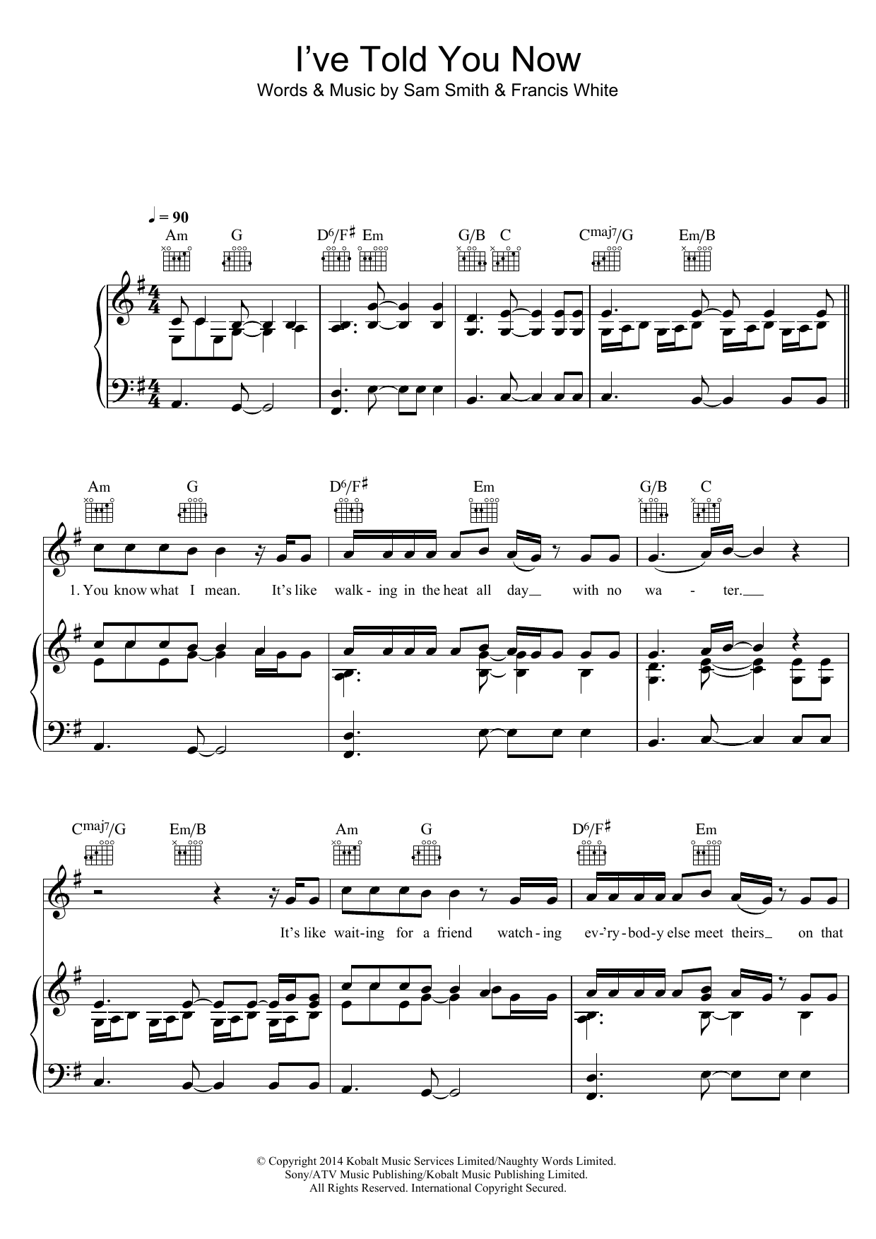 Sam Smith I've Told You Now Sheet Music Notes & Chords for Easy Piano - Download or Print PDF