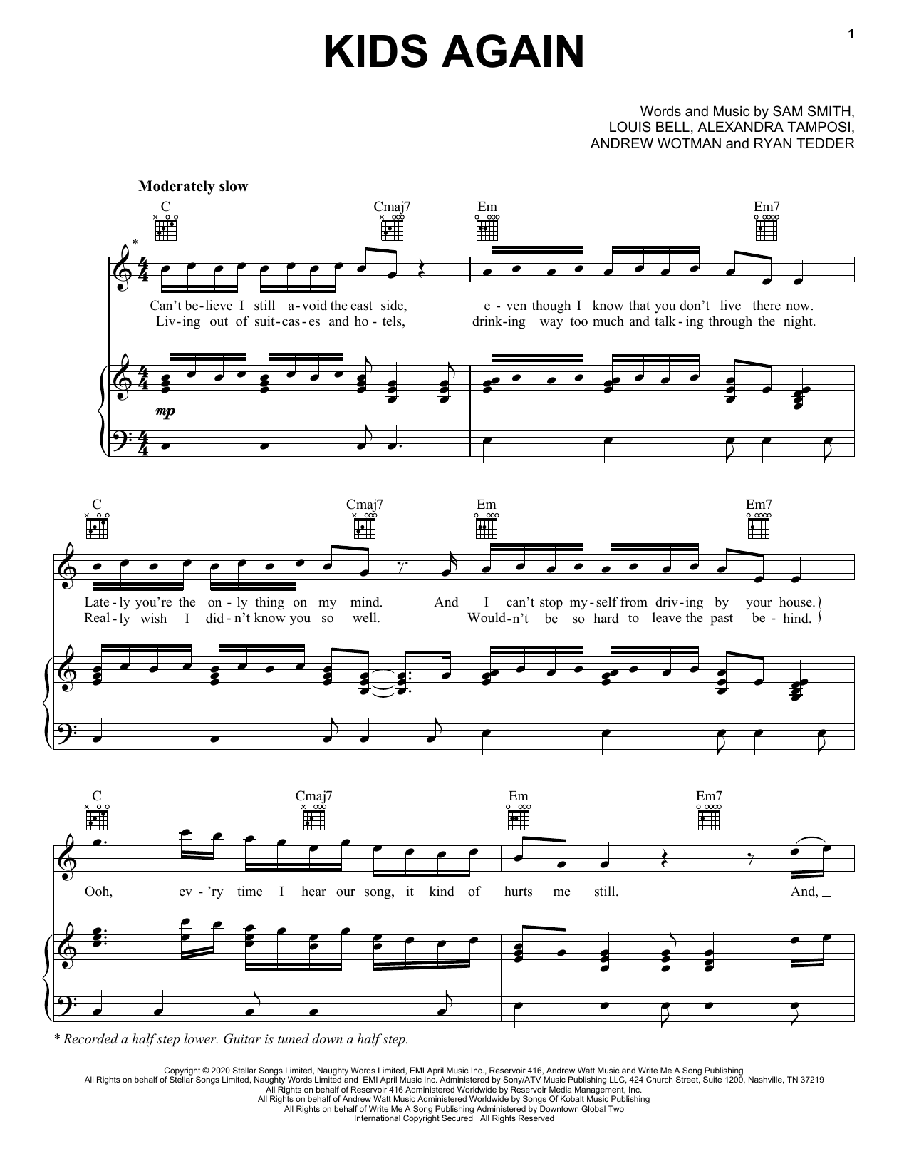 Sam Smith Kids Again Sheet Music Notes & Chords for Piano, Vocal & Guitar (Right-Hand Melody) - Download or Print PDF