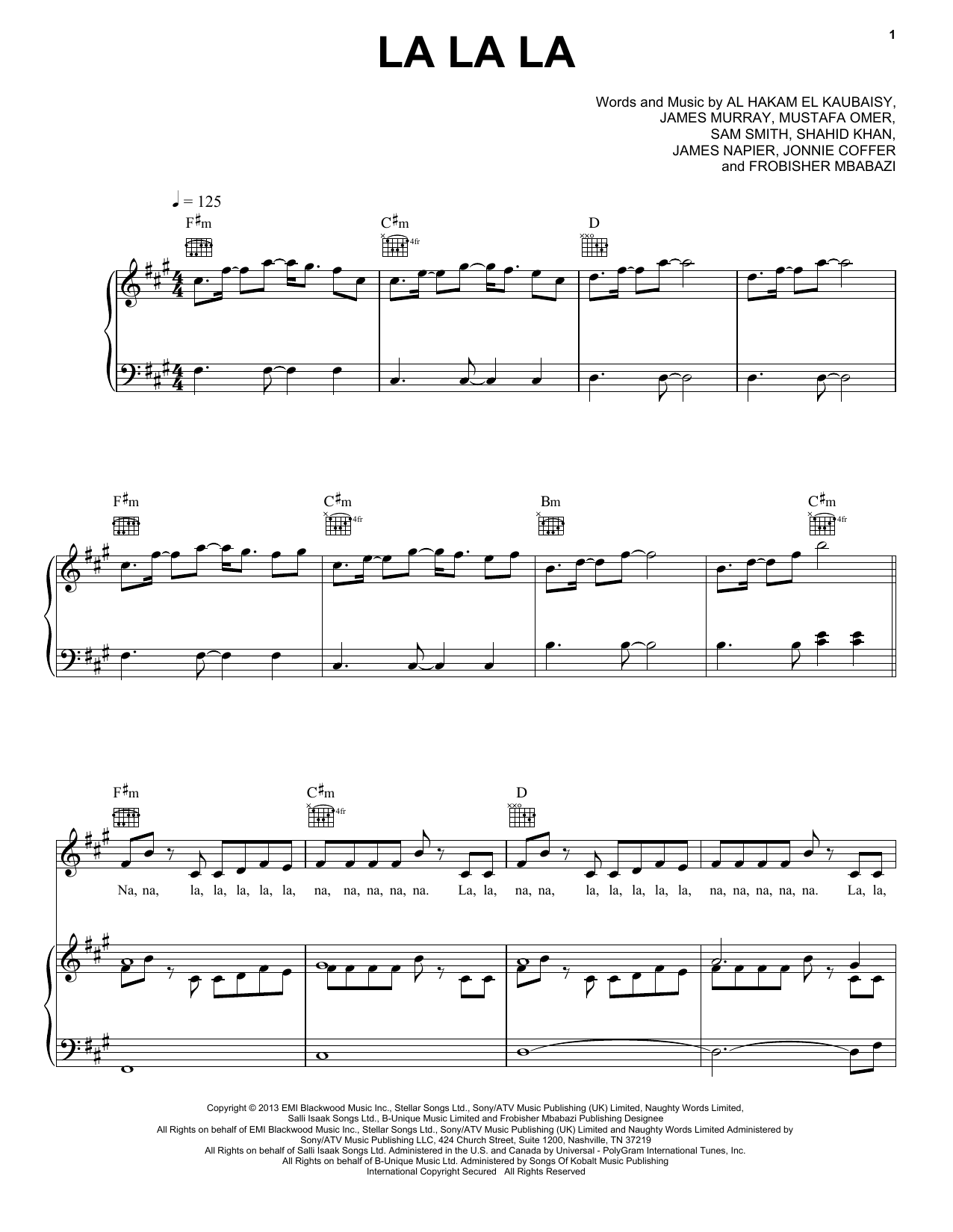 Sam Smith La La La Sheet Music Notes & Chords for Piano, Vocal & Guitar (Right-Hand Melody) - Download or Print PDF