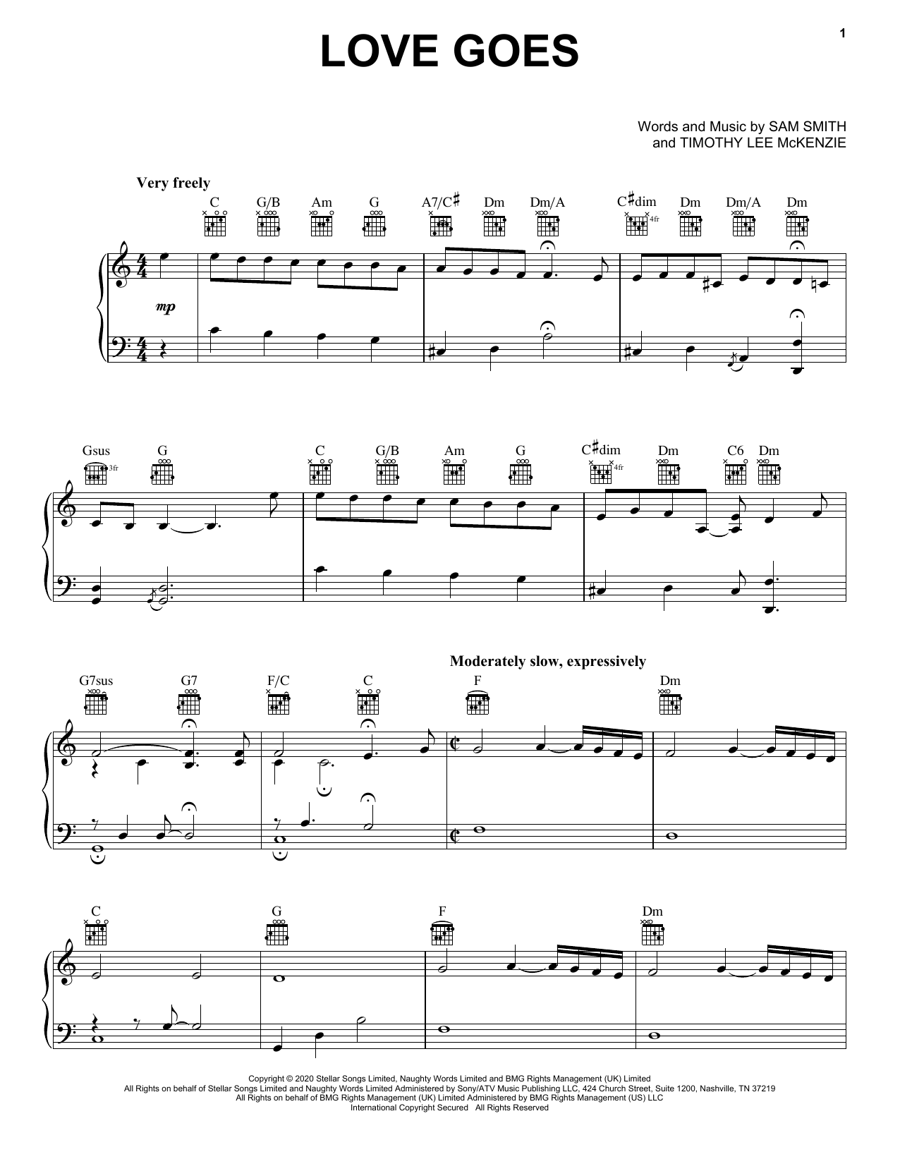 Sam Smith Love Goes (feat. Labrinth) Sheet Music Notes & Chords for Piano, Vocal & Guitar (Right-Hand Melody) - Download or Print PDF