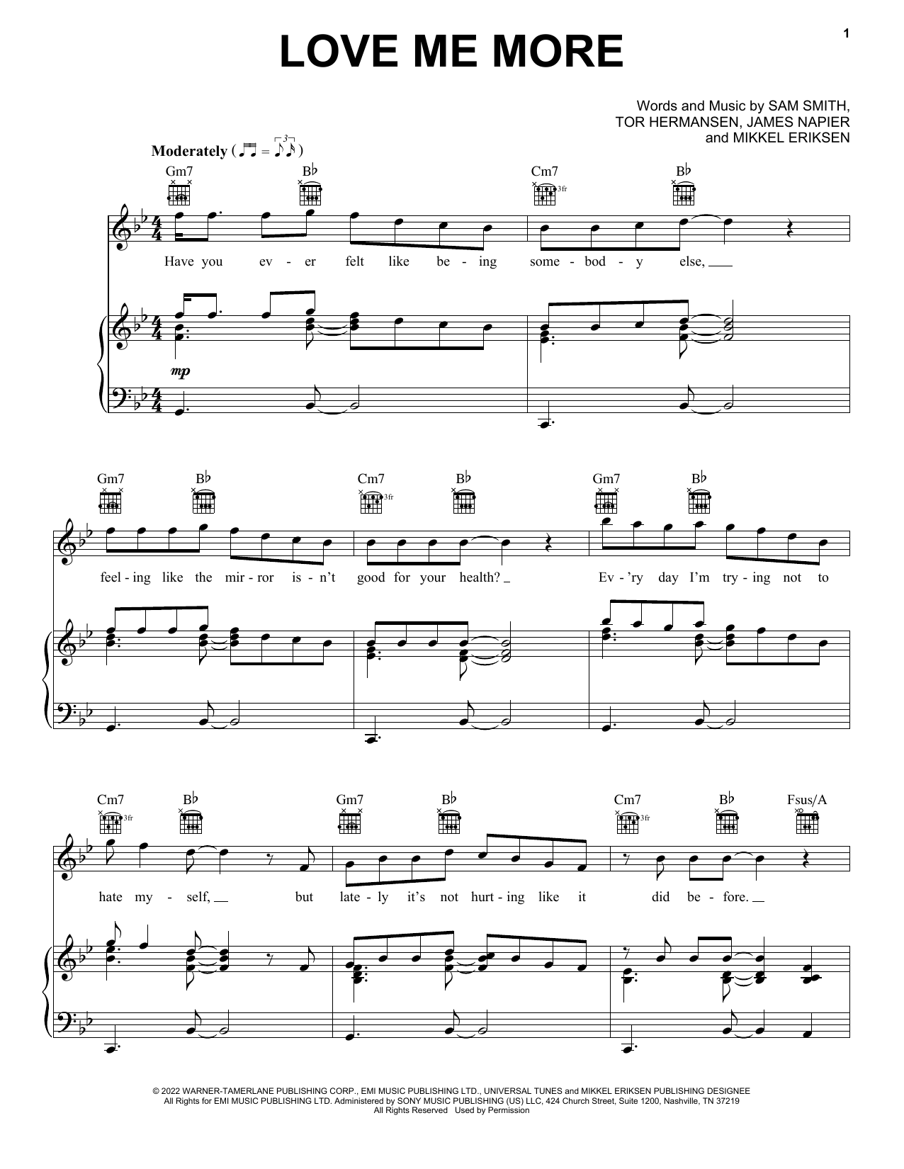 Sam Smith Love Me More Sheet Music Notes & Chords for Piano, Vocal & Guitar Chords (Right-Hand Melody) - Download or Print PDF