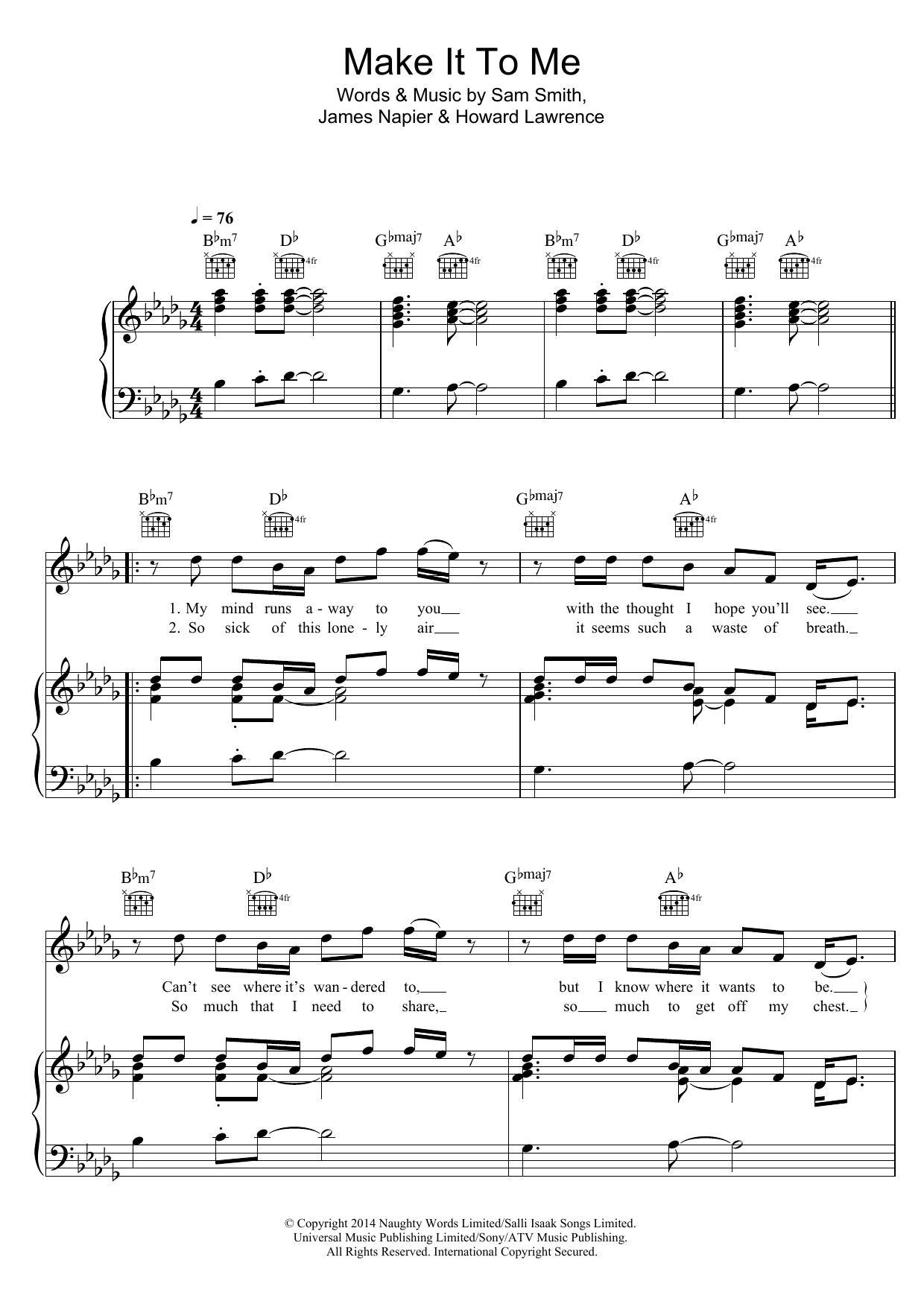 Sam Smith Make It To Me Sheet Music Notes & Chords for Piano, Vocal & Guitar (Right-Hand Melody) - Download or Print PDF
