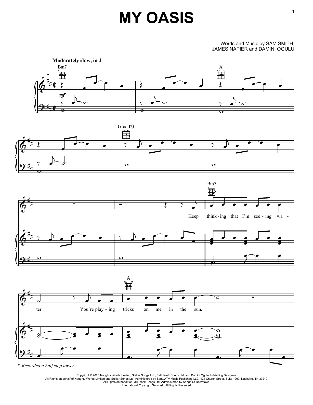 Sam Smith My Oasis (feat. Burna Boy) Sheet Music Notes & Chords for Easy Piano - Download or Print PDF