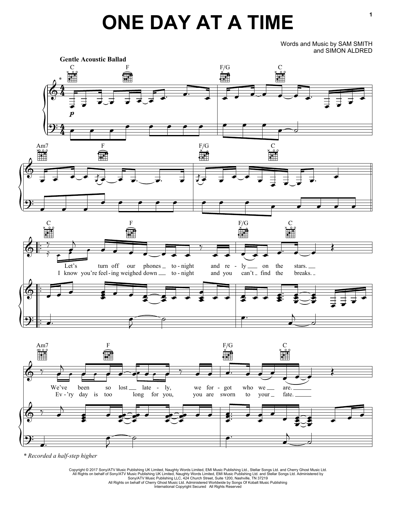 Sam Smith One Day At A Time Sheet Music Notes & Chords for Easy Piano - Download or Print PDF