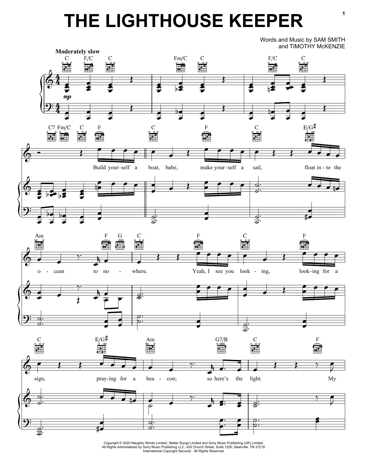 Sam Smith The Lighthouse Keeper Sheet Music Notes & Chords for Piano, Vocal & Guitar (Right-Hand Melody) - Download or Print PDF