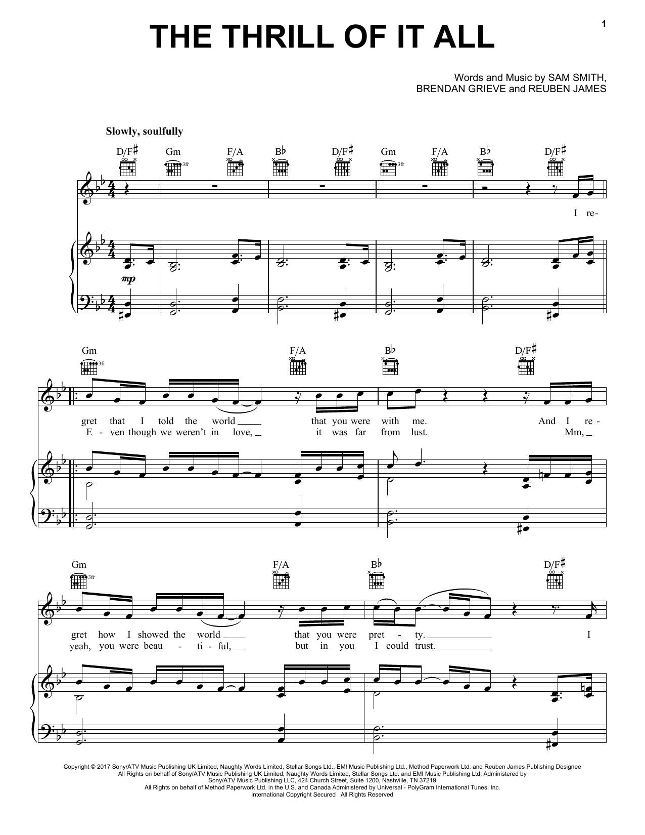 Sam Smith The Thrill Of It All Sheet Music Notes & Chords for Easy Piano - Download or Print PDF