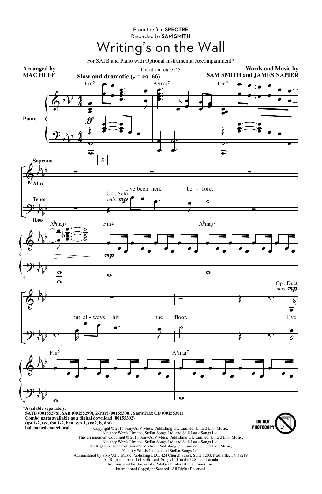 Mac Huff Writing's On The Wall Sheet Music Notes & Chords for 2-Part Choir - Download or Print PDF