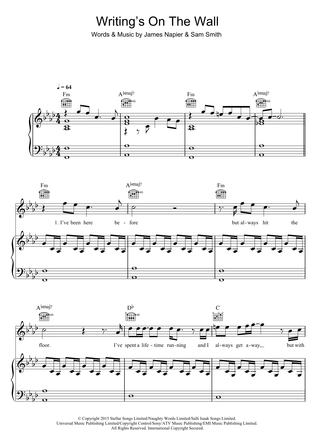 Sam Smith Writing's On The Wall Sheet Music Notes & Chords for Keyboard - Download or Print PDF