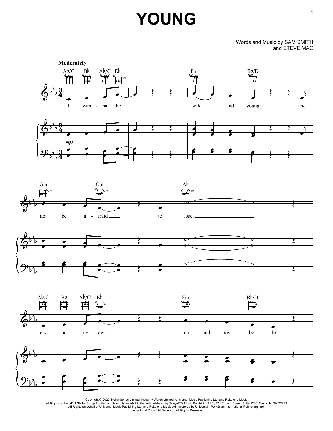 Sam Smith Young Sheet Music Notes & Chords for Piano, Vocal & Guitar (Right-Hand Melody) - Download or Print PDF