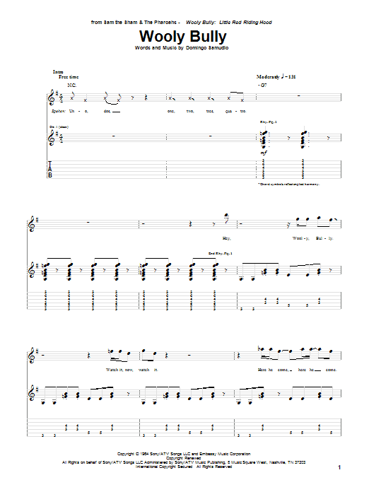 Sam The Sham & The Pharaohs Wooly Bully Sheet Music Notes & Chords for Chord Buddy - Download or Print PDF