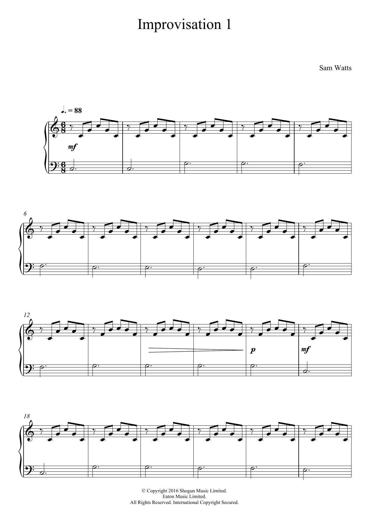 Sam Watts Improvisation 1 Sheet Music Notes & Chords for Easy Piano - Download or Print PDF