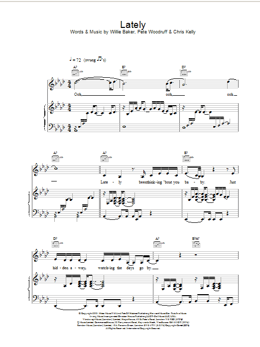 Samantha Mumba Lately Sheet Music Notes & Chords for Piano, Vocal & Guitar - Download or Print PDF