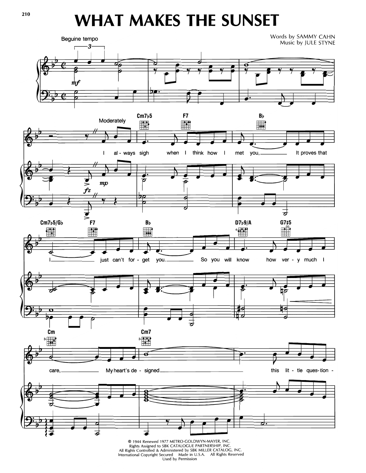 Sammy Cahn & Jule Styne What Makes The Sunset (from Anchors Aweigh) Sheet Music Notes & Chords for Piano & Vocal - Download or Print PDF