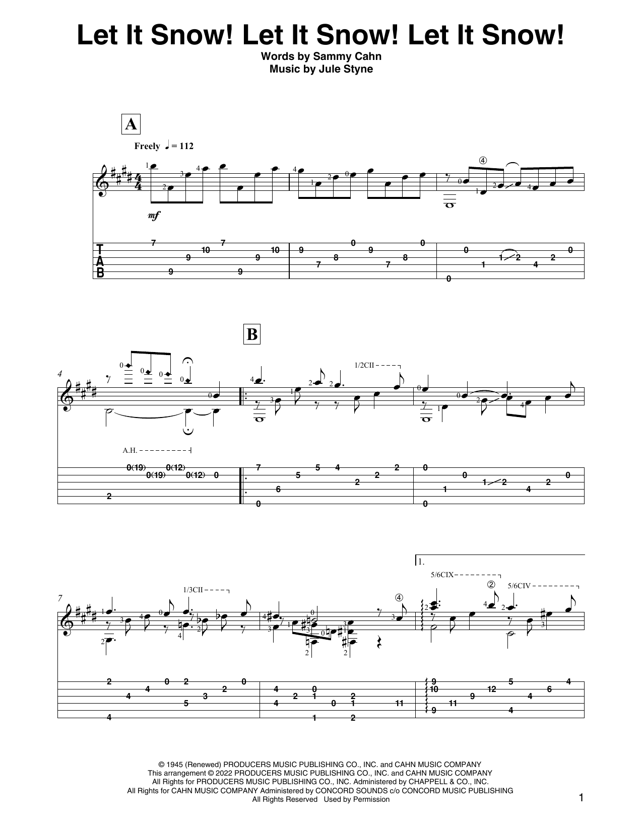 Sammy Cahn & Julie Styne Let It Snow! Let It Snow! Let It Snow! (arr. David Jaggs) Sheet Music Notes & Chords for Solo Guitar - Download or Print PDF