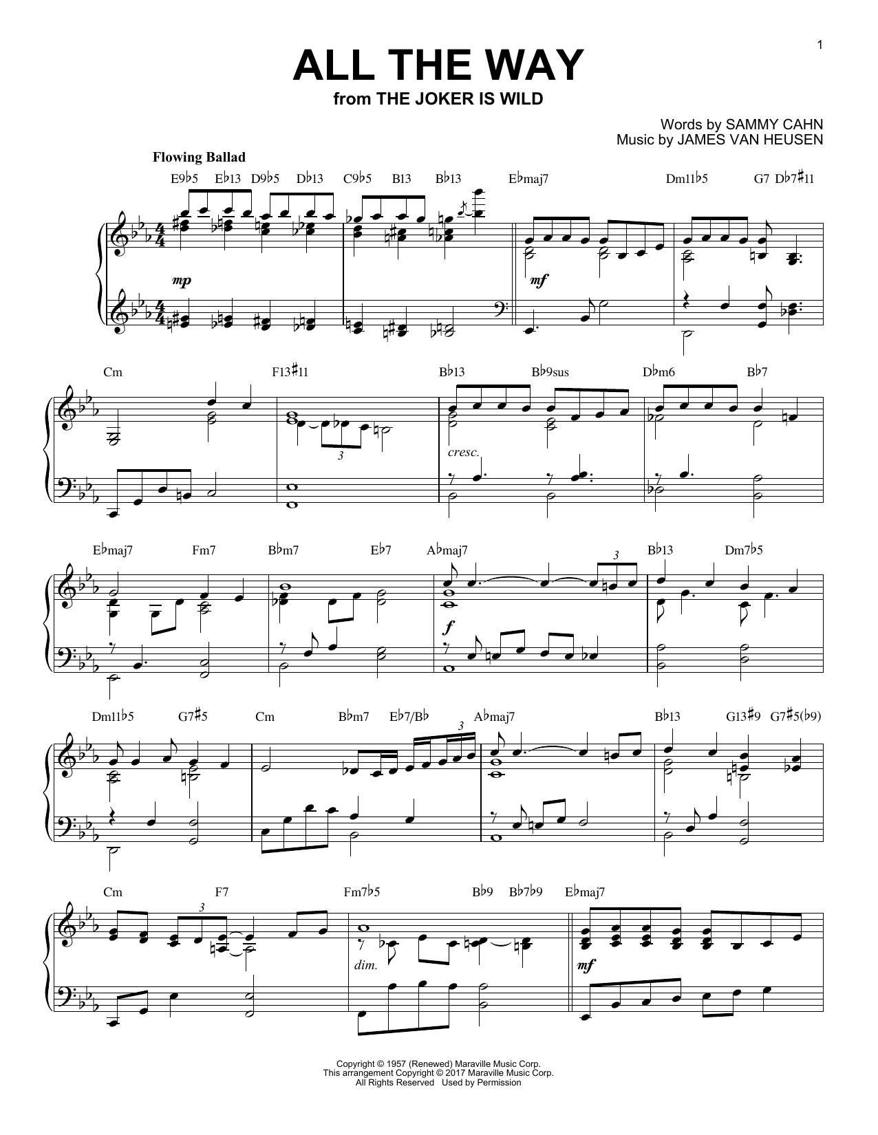 Sammy Cahn All The Way [Jazz version] Sheet Music Notes & Chords for Piano - Download or Print PDF