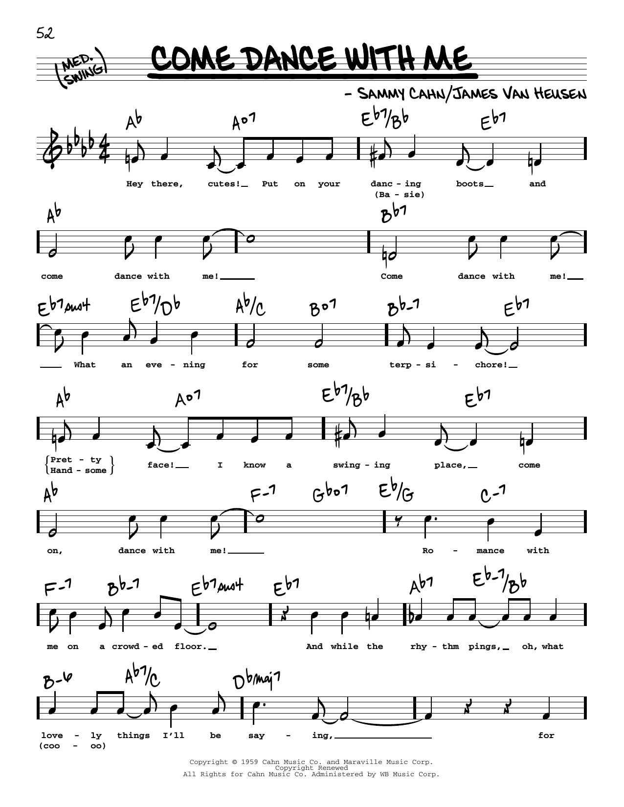 Sammy Cahn Come Dance With Me (High Voice) Sheet Music Notes & Chords for Real Book – Melody, Lyrics & Chords - Download or Print PDF