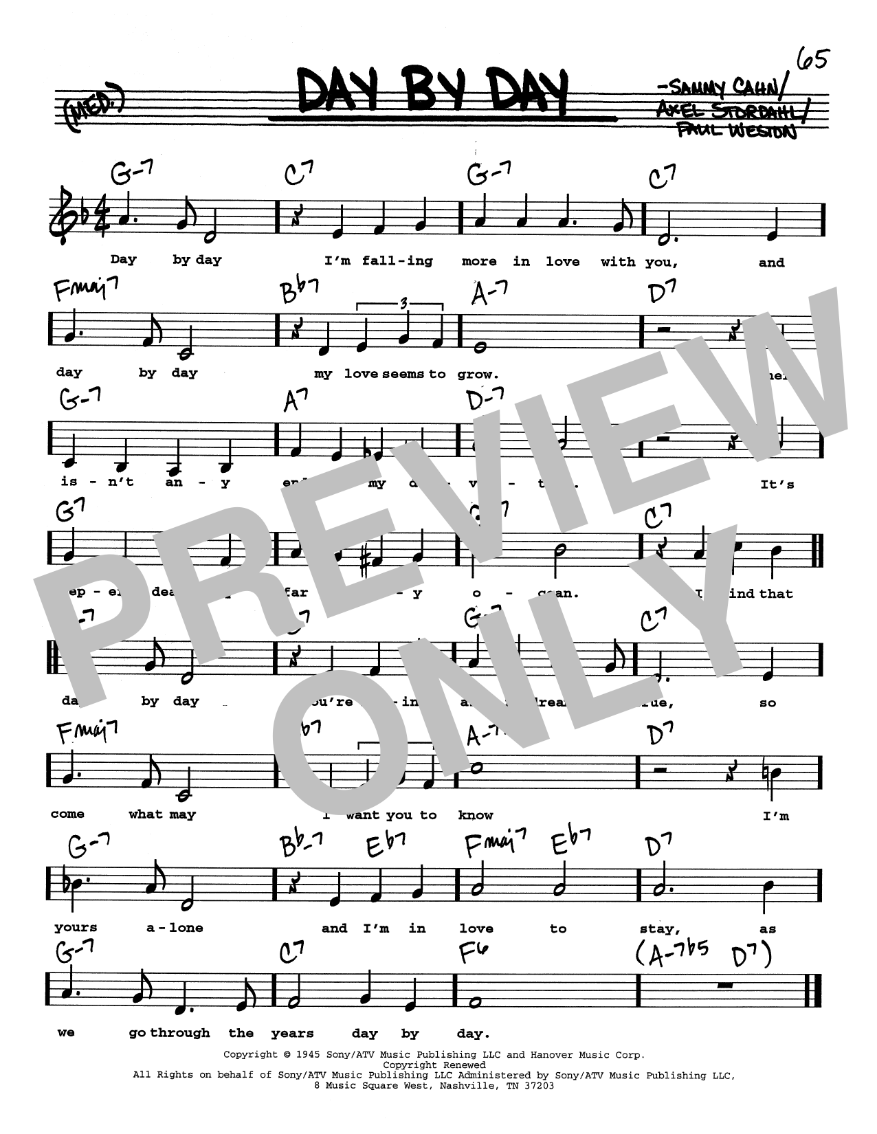 Sammy Cahn Day By Day (Low Voice) Sheet Music Notes & Chords for Real Book – Melody, Lyrics & Chords - Download or Print PDF