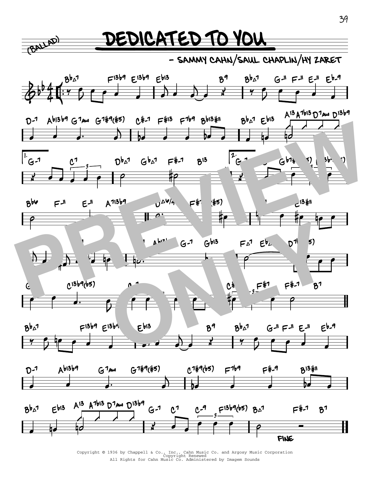 Sammy Cahn Dedicated To You (arr. David Hazeltine) Sheet Music Notes & Chords for Real Book – Enhanced Chords - Download or Print PDF