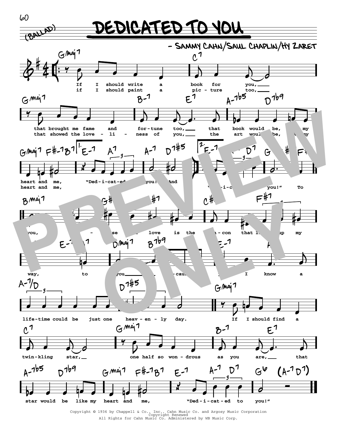 Sammy Cahn Dedicated To You (High Voice) Sheet Music Notes & Chords for Real Book – Melody, Lyrics & Chords - Download or Print PDF