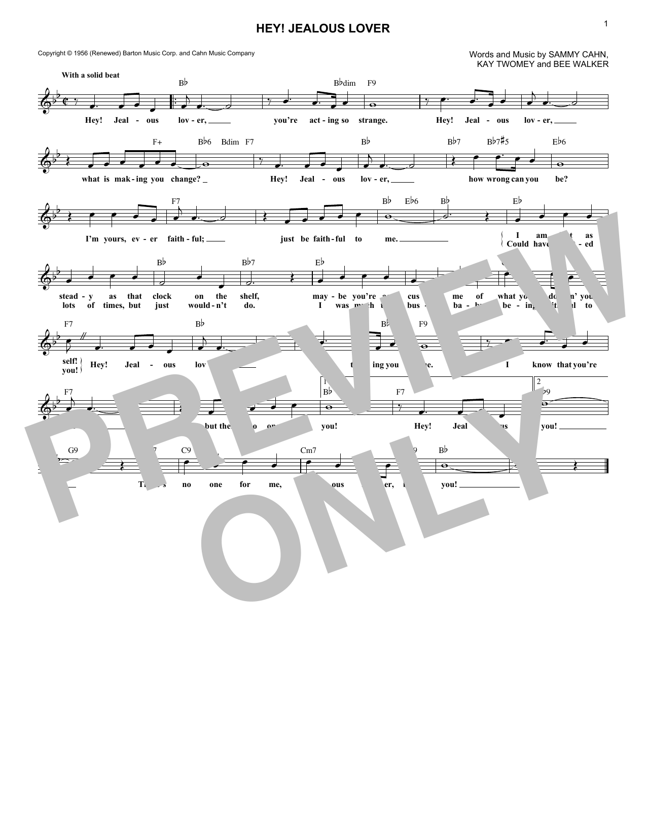 Sammy Cahn Hey! Jealous Lover Sheet Music Notes & Chords for Voice - Download or Print PDF