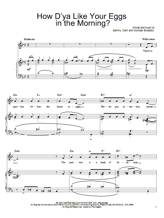 Sammy Cahn How D'ya Like Your Eggs In The Morning? Sheet Music Notes & Chords for Easy Piano - Download or Print PDF