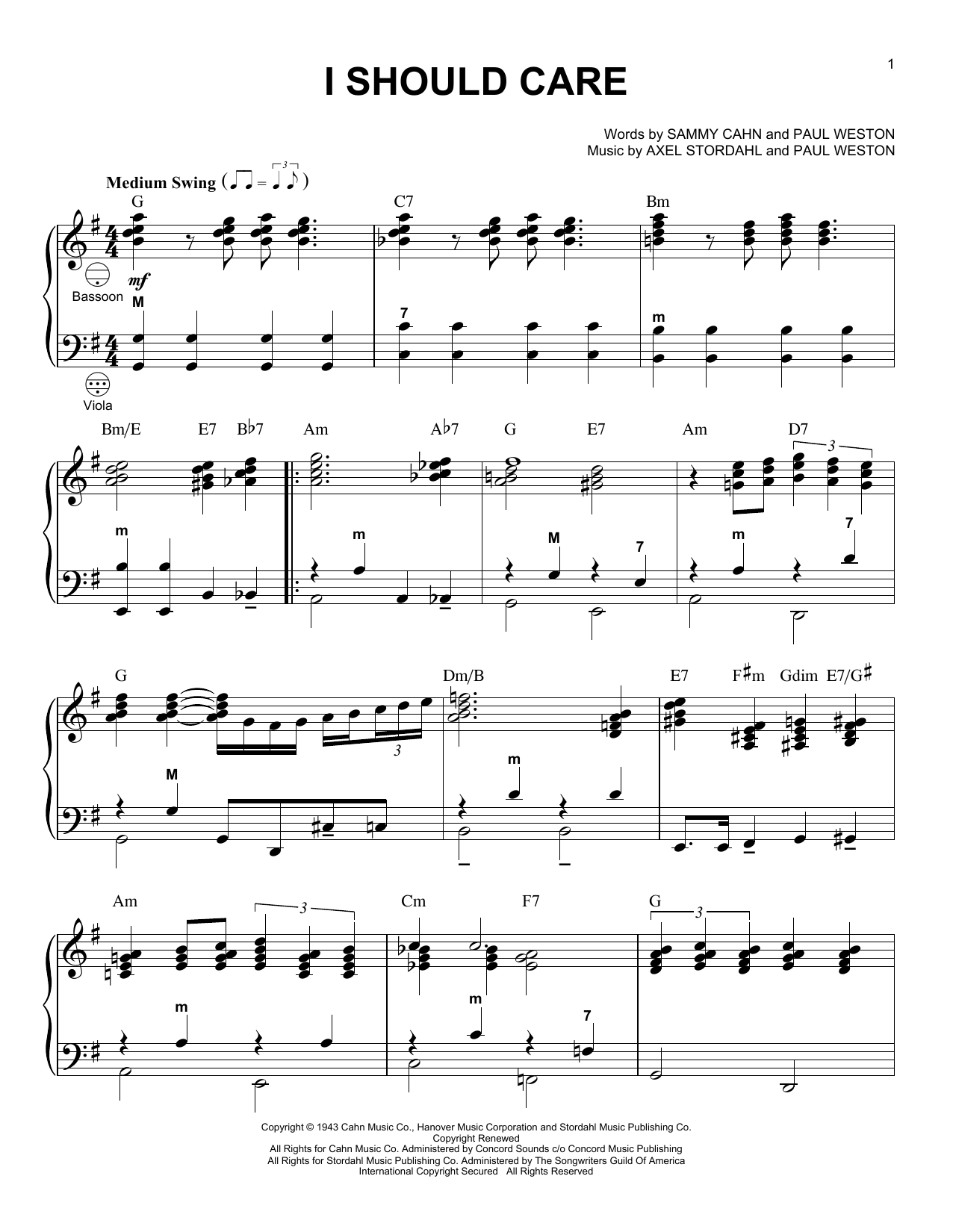 Sammy Cahn I Should Care (arr. Gary Meisner) Sheet Music Notes & Chords for Accordion - Download or Print PDF