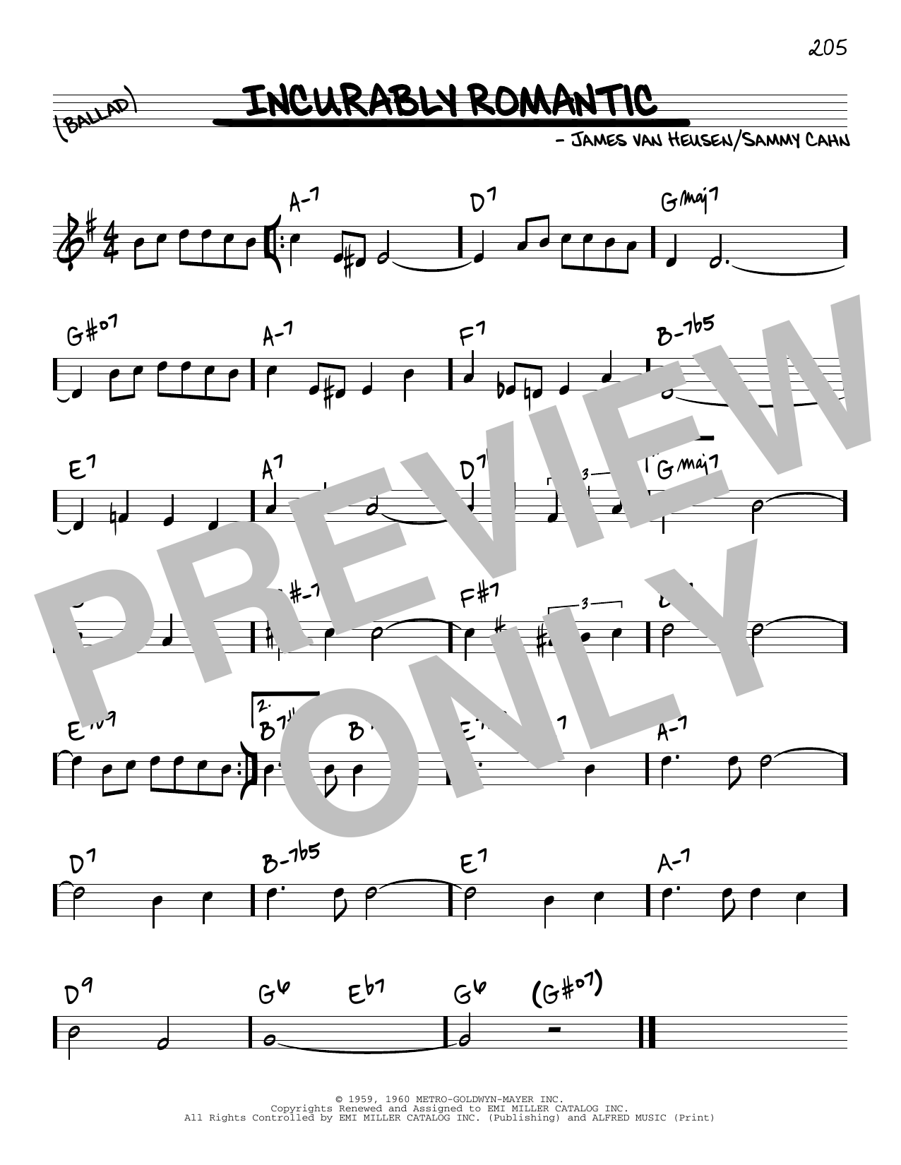 Sammy Cahn Incurably Romantic Sheet Music Notes & Chords for Real Book – Melody & Chords - Download or Print PDF