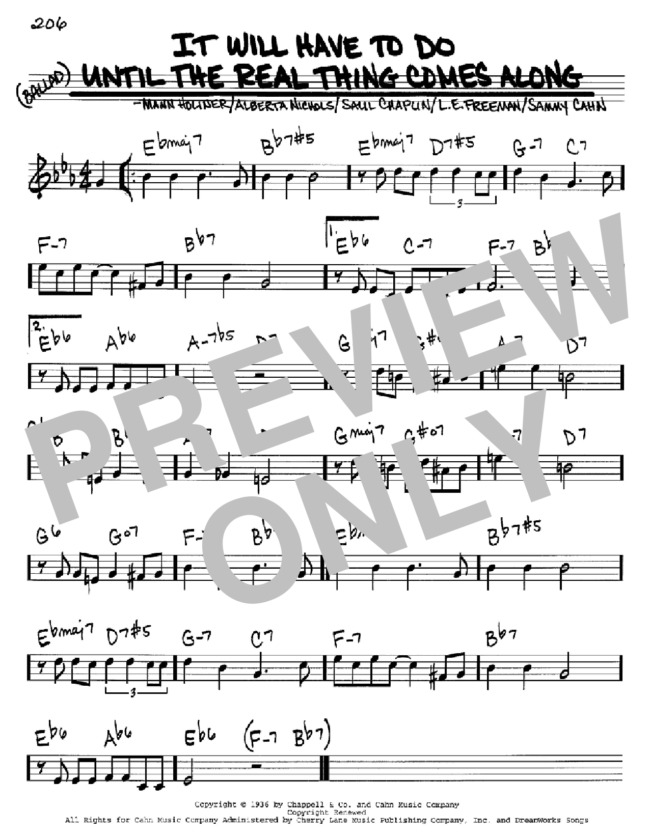Sammy Cahn It Will Have To Do Until The Real Thing Comes Along Sheet Music Notes & Chords for Real Book - Melody, Lyrics & Chords - C Instruments - Download or Print PDF