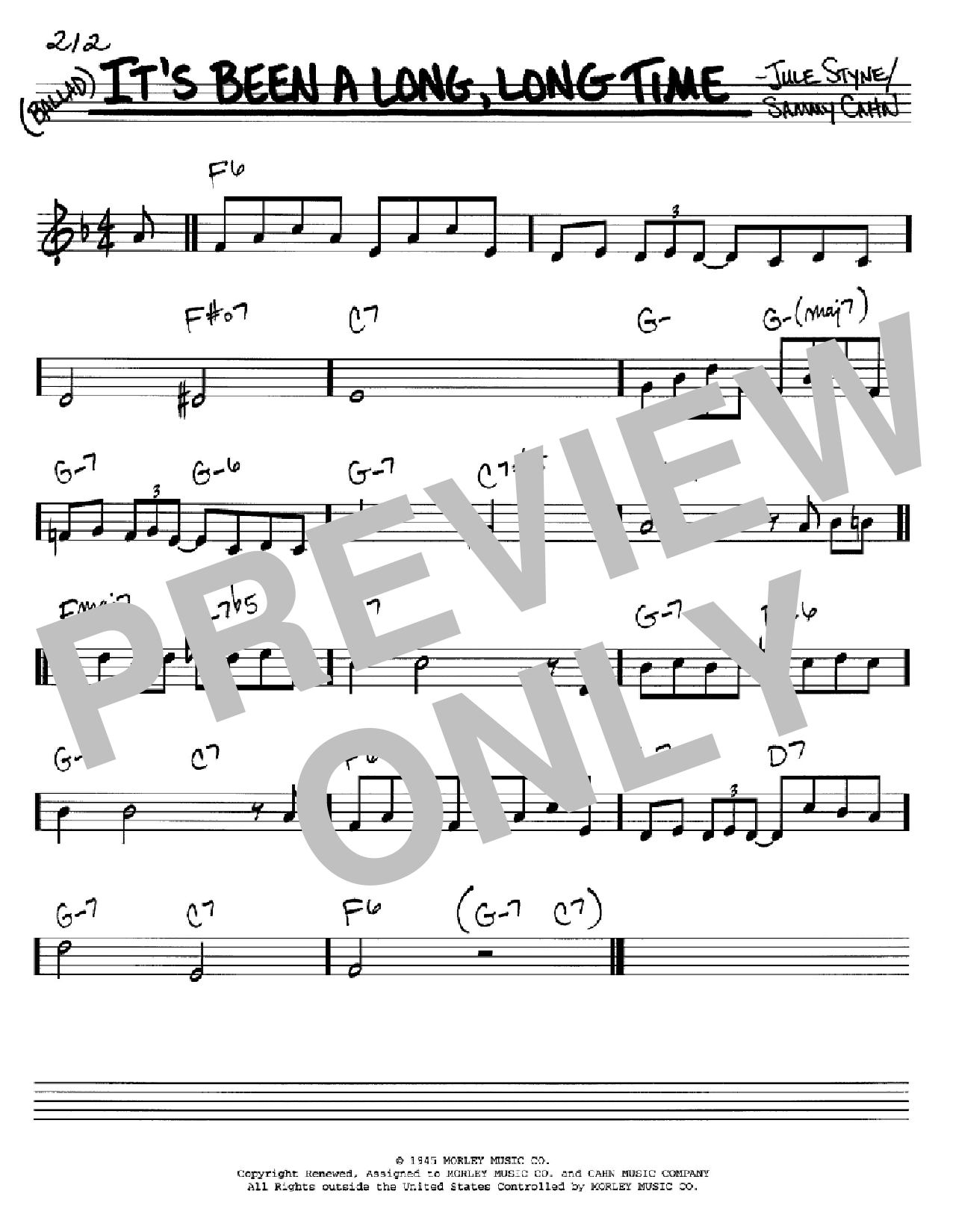 Sammy Cahn It's Been A Long, Long Time Sheet Music Notes & Chords for Melody Line, Lyrics & Chords - Download or Print PDF