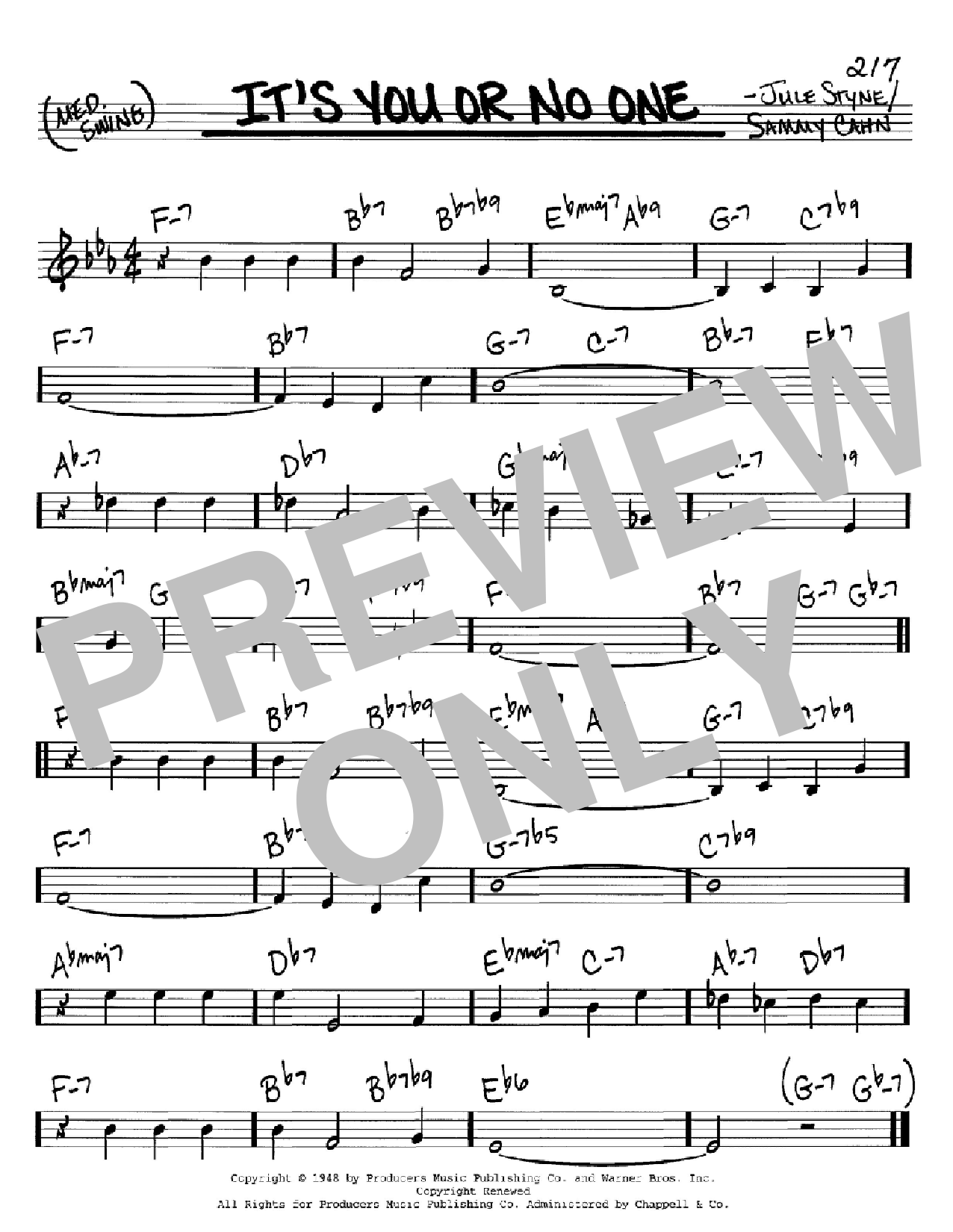 Sammy Cahn It's You Or No One Sheet Music Notes & Chords for Easy Piano - Download or Print PDF