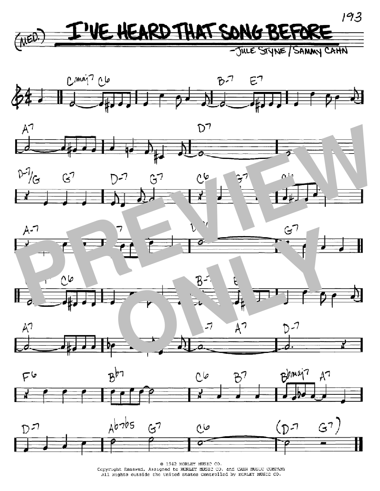 Sammy Cahn I've Heard That Song Before Sheet Music Notes & Chords for Real Book – Melody & Chords - Download or Print PDF