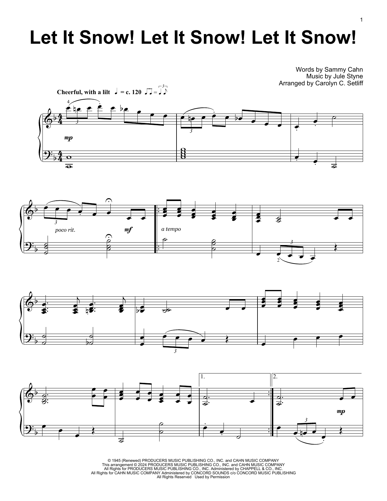 Sammy Cahn Let It Snow! Let It Snow! Let It Snow! (arr. Carolyn C. Setliff) Sheet Music Notes & Chords for Educational Piano - Download or Print PDF