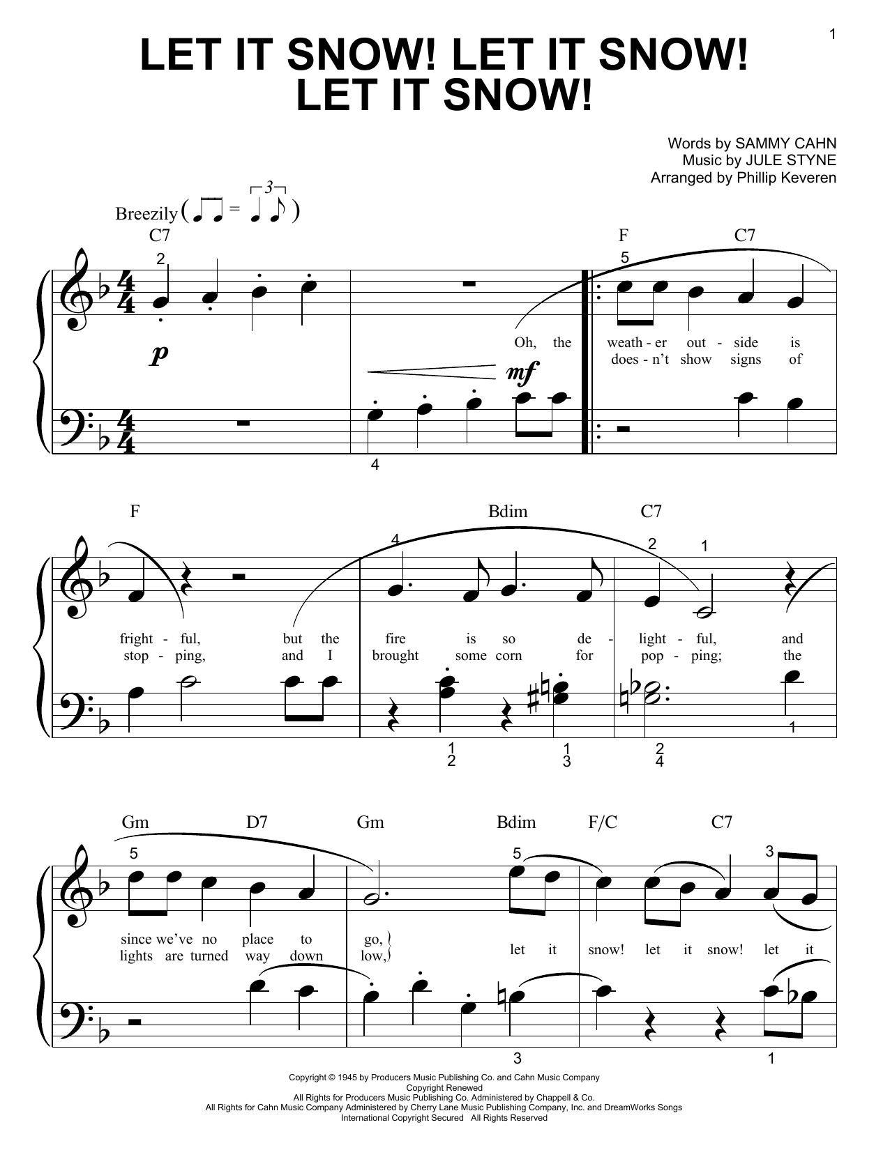 Sammy Cahn Let It Snow! Let It Snow! Let It Snow! Sheet Music Notes & Chords for Piano (Big Notes) - Download or Print PDF