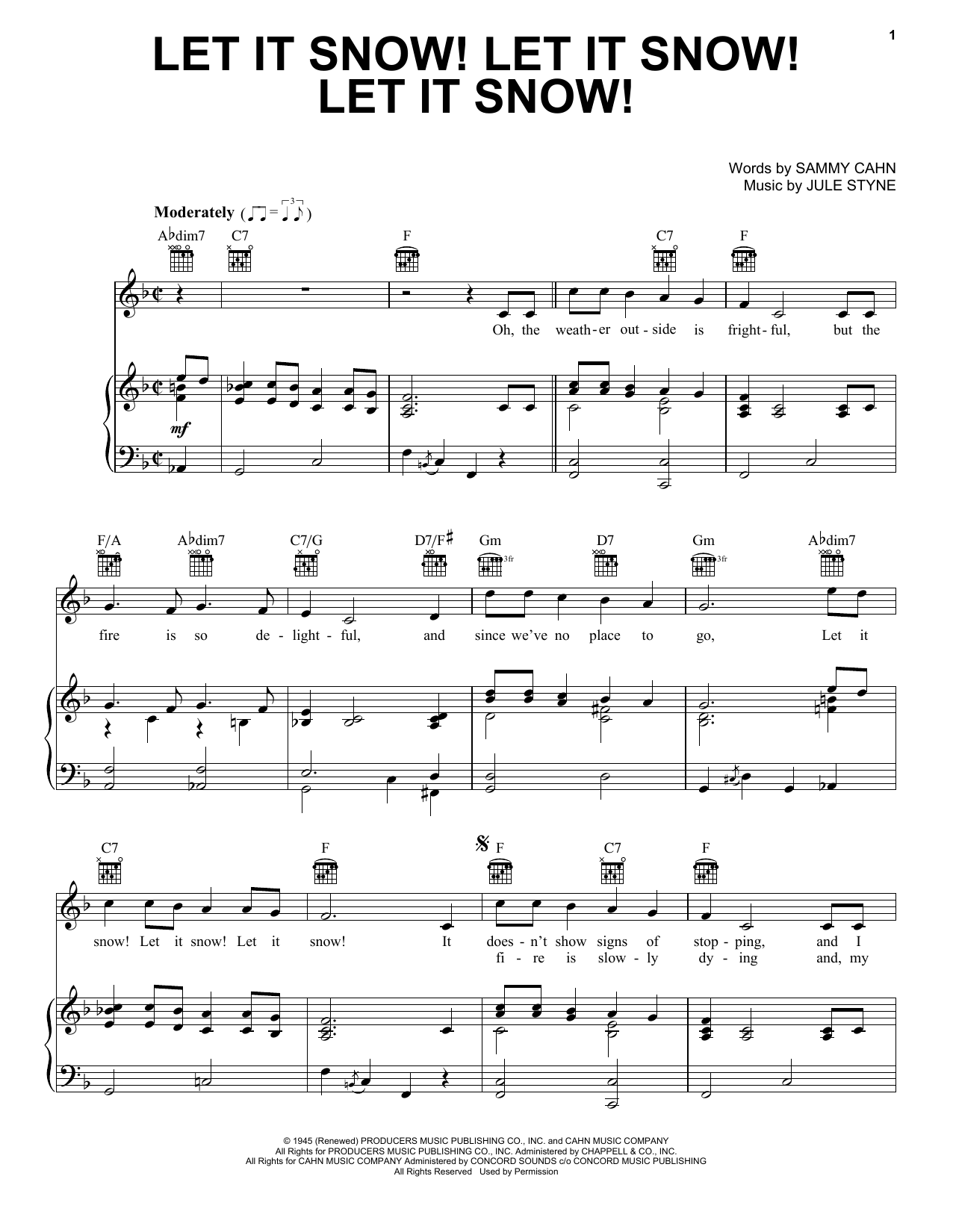 Sammy Cahn Let It Snow! Let It Snow! Let It Snow! Sheet Music Notes & Chords for Voice - Download or Print PDF