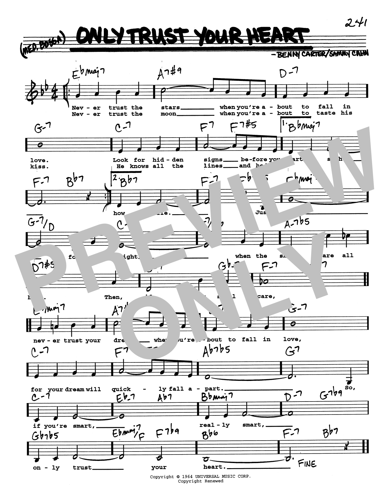 Sammy Cahn Only Trust Your Heart (Low Voice) Sheet Music Notes & Chords for Real Book – Melody, Lyrics & Chords - Download or Print PDF