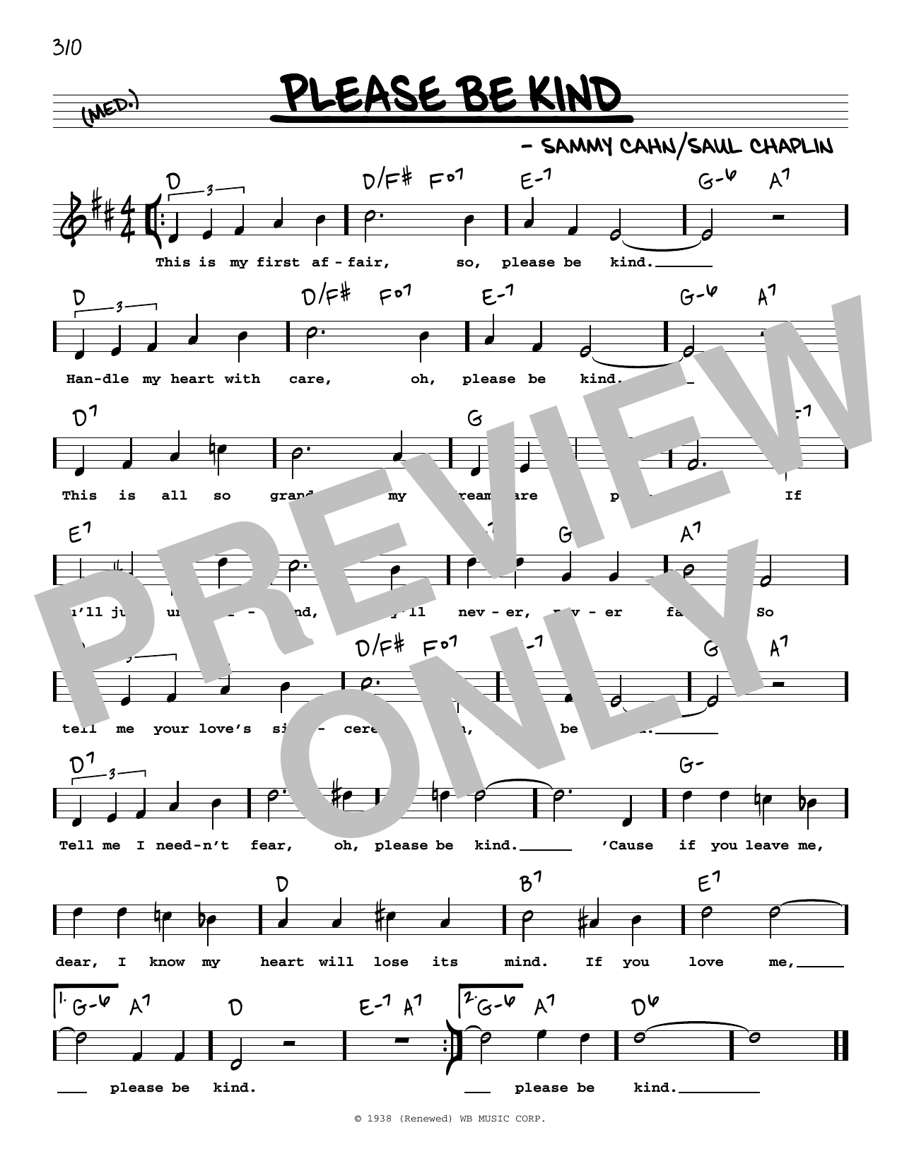 Sammy Cahn Please Be Kind (High Voice) Sheet Music Notes & Chords for Real Book – Melody, Lyrics & Chords - Download or Print PDF
