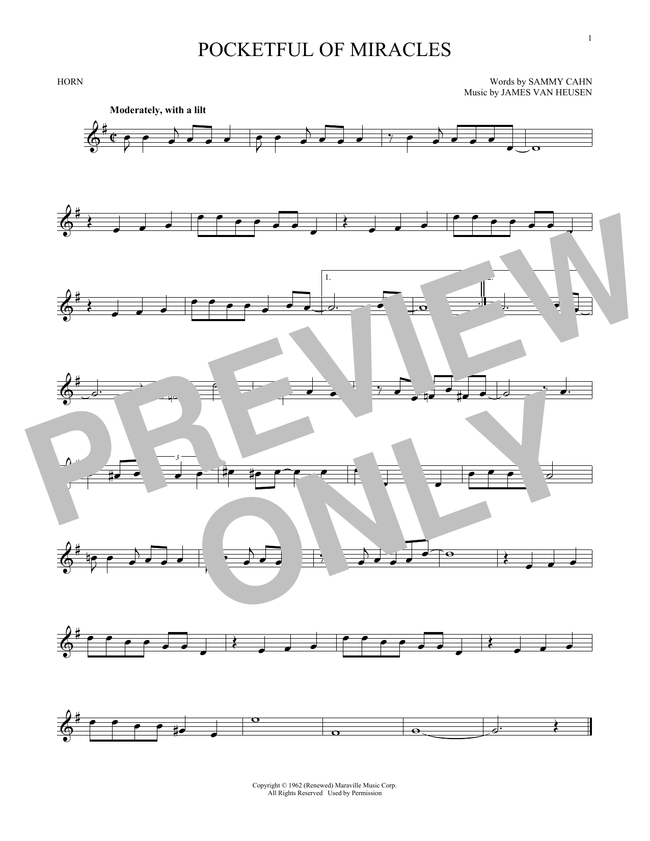 Sammy Cahn Pocketful Of Miracles Sheet Music Notes & Chords for Trombone - Download or Print PDF