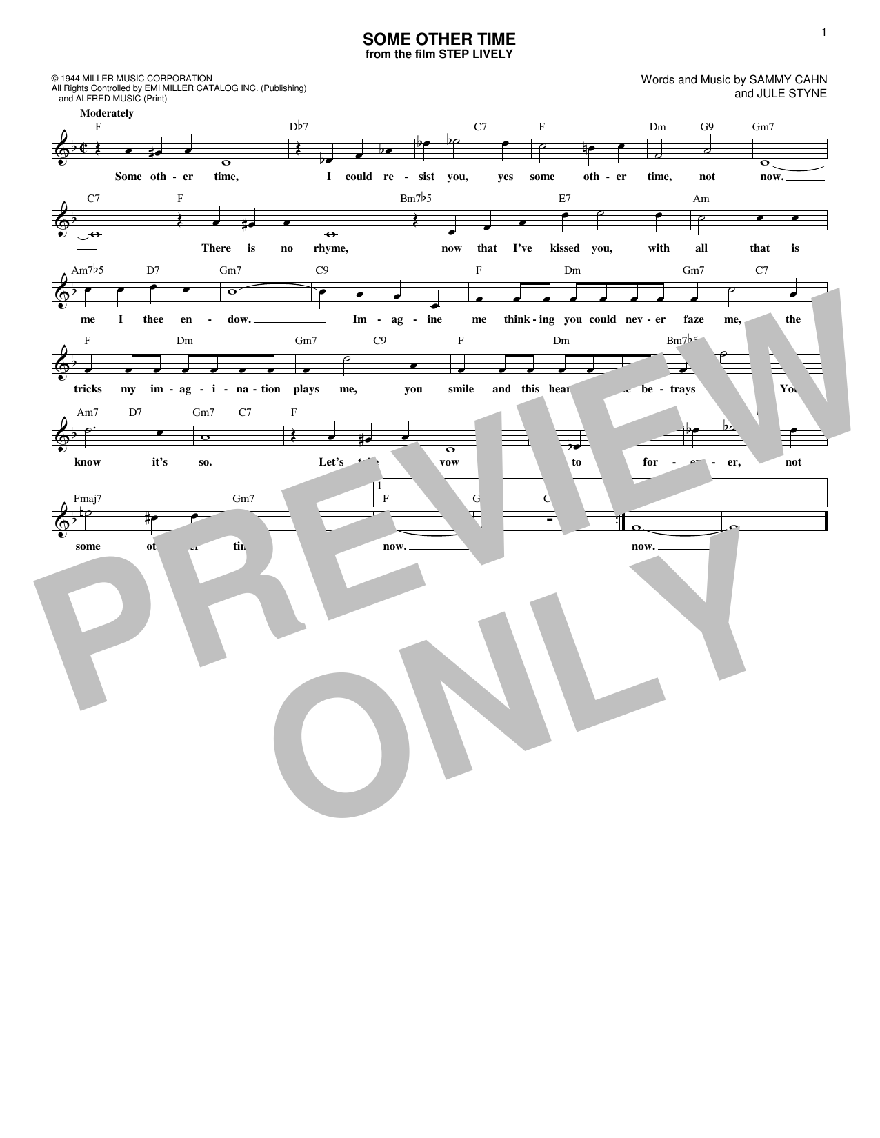 Sammy Cahn Some Other Time Sheet Music Notes & Chords for Melody Line, Lyrics & Chords - Download or Print PDF