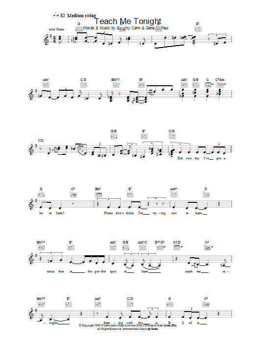Sammy Cahn Teach Me Tonight Sheet Music Notes & Chords for Lead Sheet / Fake Book - Download or Print PDF