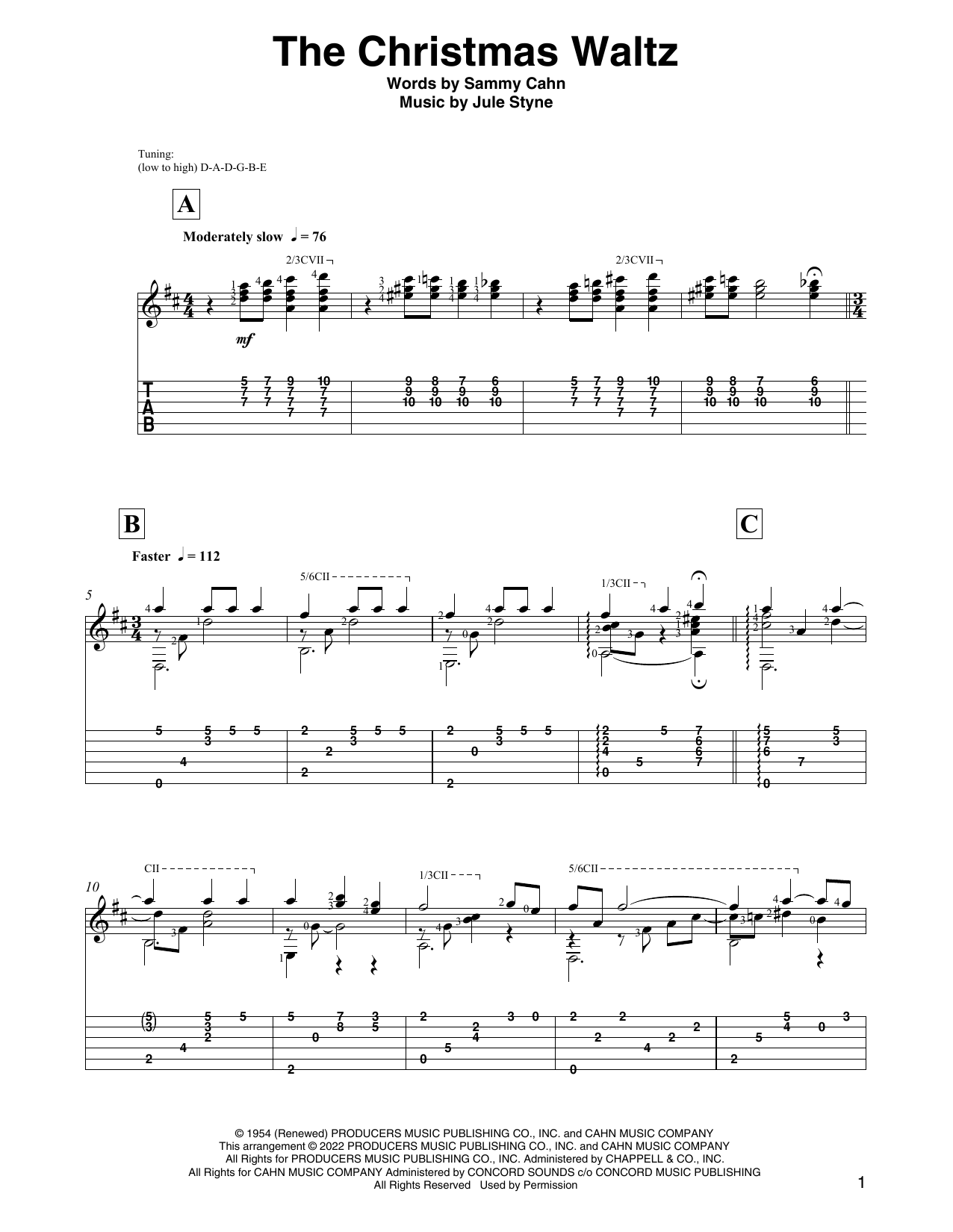 Sammy Cahn The Christmas Waltz (arr. David Jaggs) Sheet Music Notes & Chords for Solo Guitar - Download or Print PDF