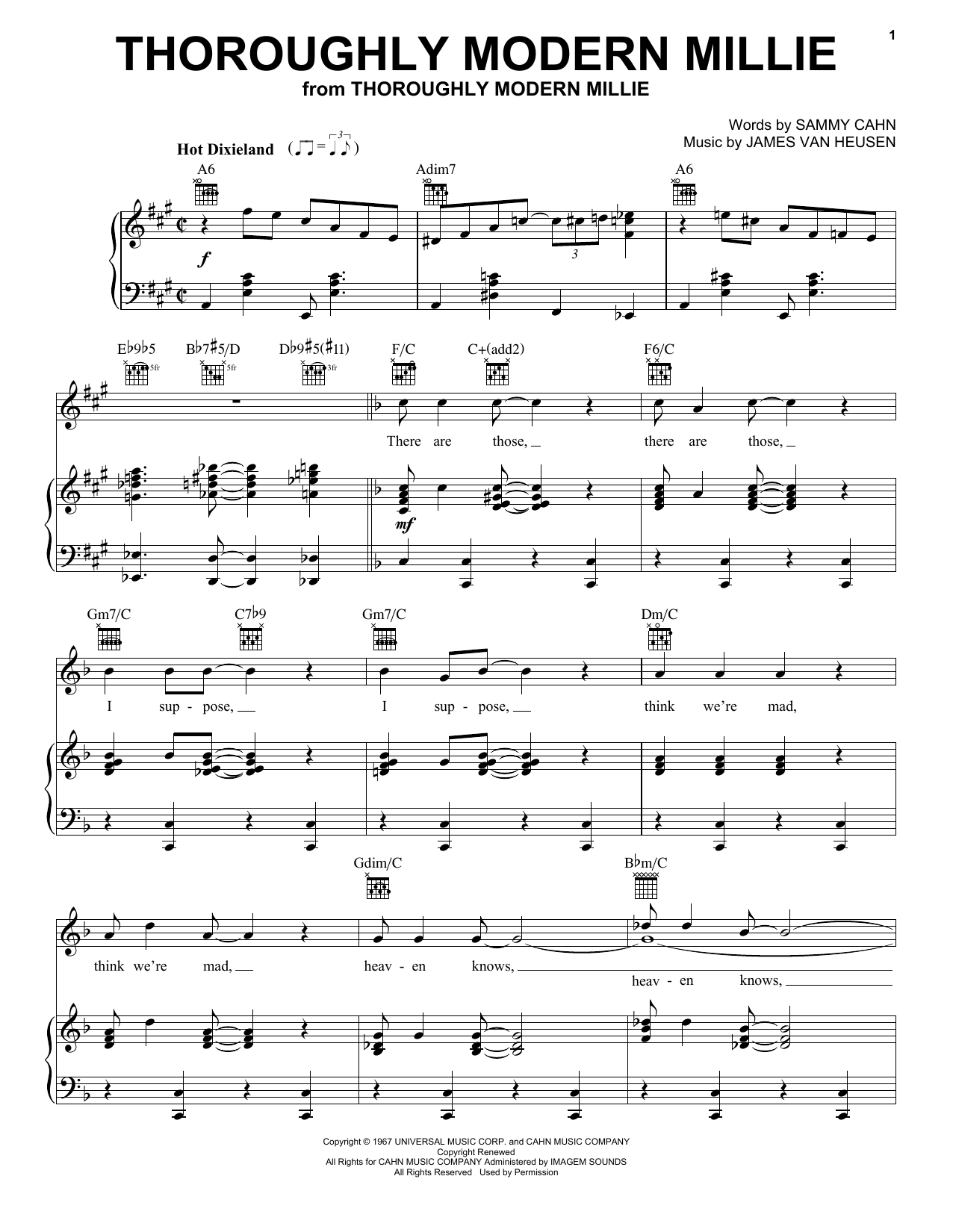 Sammy Cahn Thoroughly Modern Millie Sheet Music Notes & Chords for Piano & Vocal - Download or Print PDF