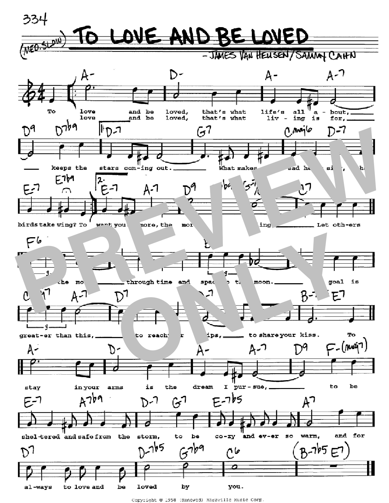 Sammy Cahn To Love And Be Loved Sheet Music Notes & Chords for Melody Line, Lyrics & Chords - Download or Print PDF