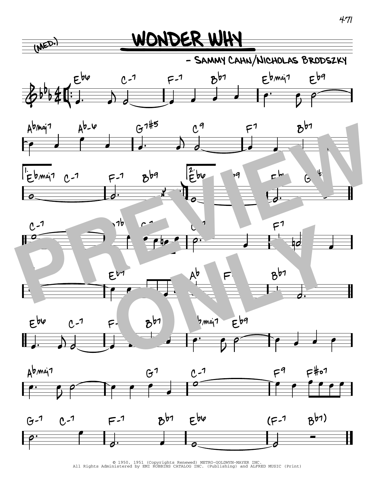Sammy Cahn Wonder Why Sheet Music Notes & Chords for Real Book – Melody & Chords - Download or Print PDF