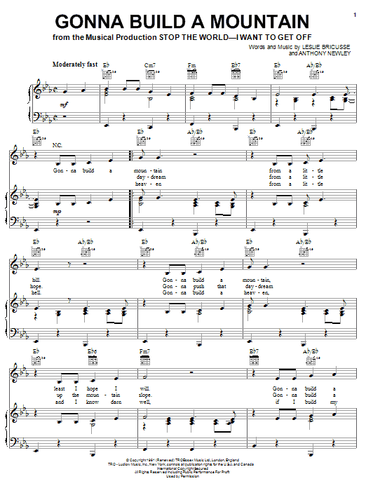 Sammy Davis Jr. Gonna Build A Mountain Sheet Music Notes & Chords for Piano, Vocal & Guitar (Right-Hand Melody) - Download or Print PDF