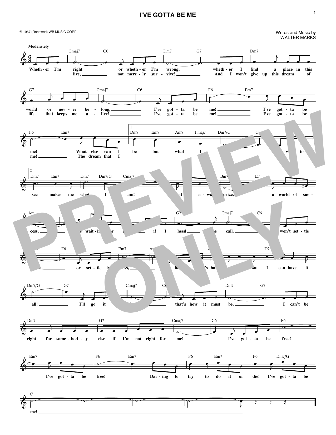 Sammy Davis Jr. I've Gotta Be Me Sheet Music Notes & Chords for Piano, Vocal & Guitar (Right-Hand Melody) - Download or Print PDF