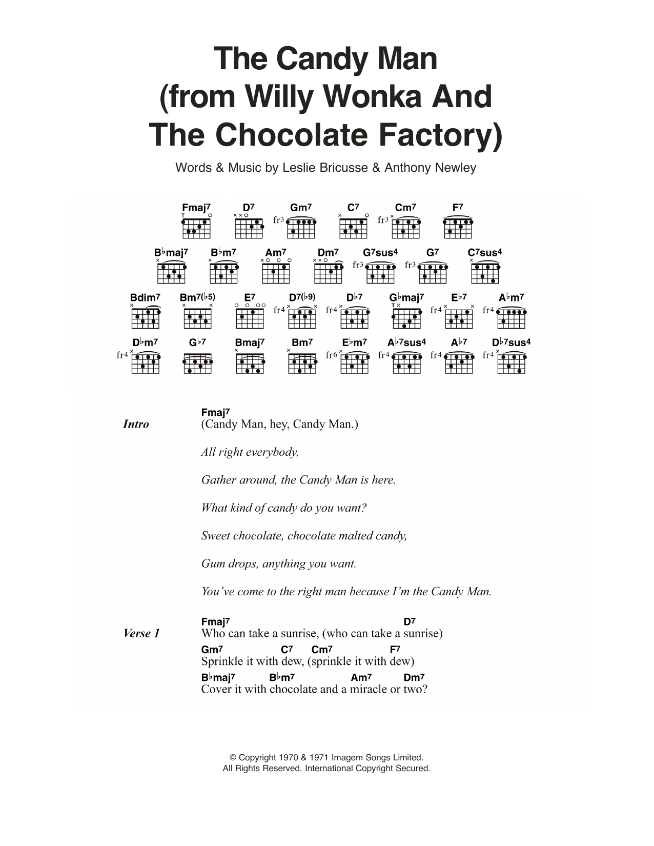 Sammy Davis Jr. The Candy Man (from Willy Wonka And The Chocolate Factory) Sheet Music Notes & Chords for Lyrics & Chords - Download or Print PDF