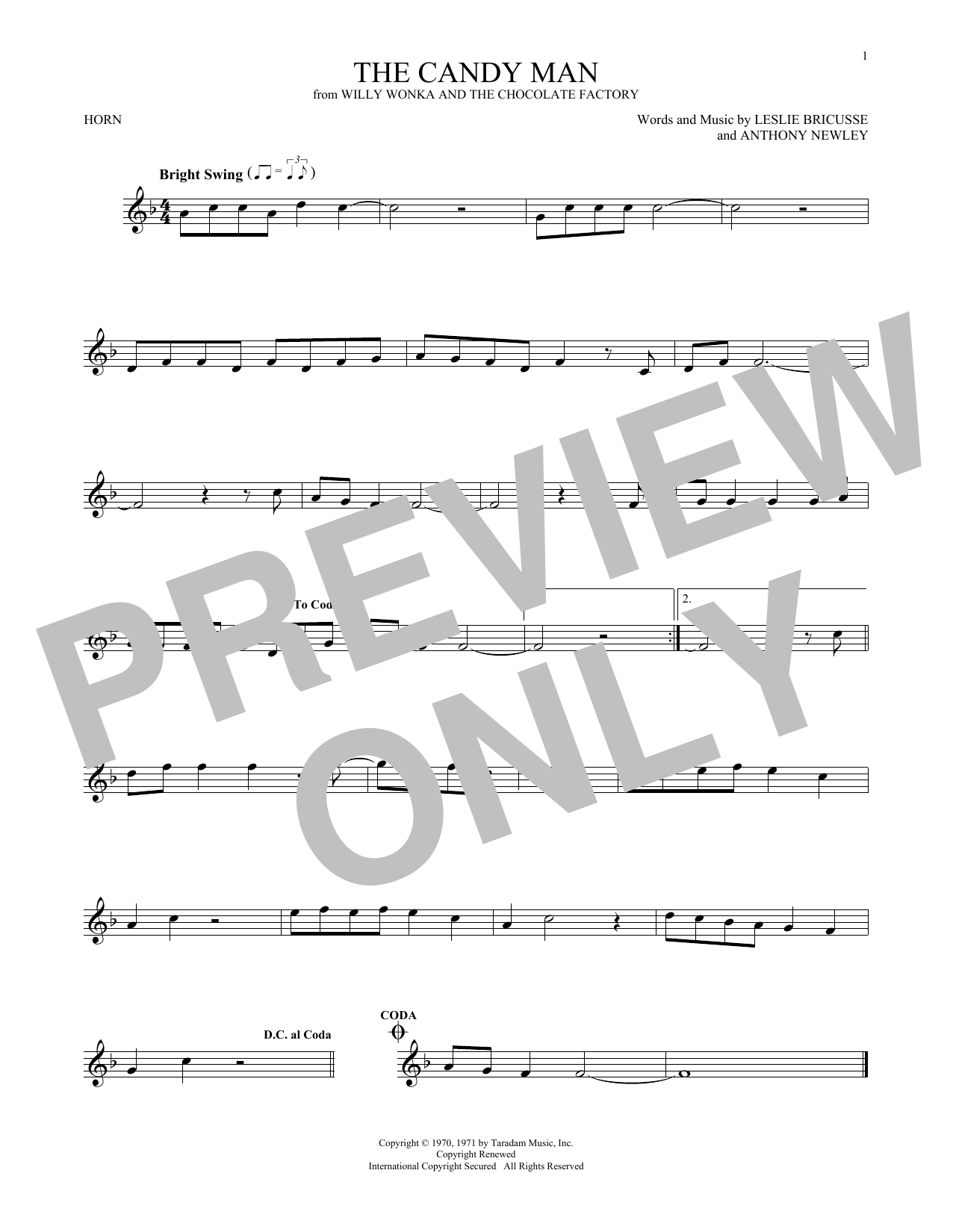 Sammy Davis Jr. The Candy Man Sheet Music Notes & Chords for Alto Saxophone - Download or Print PDF